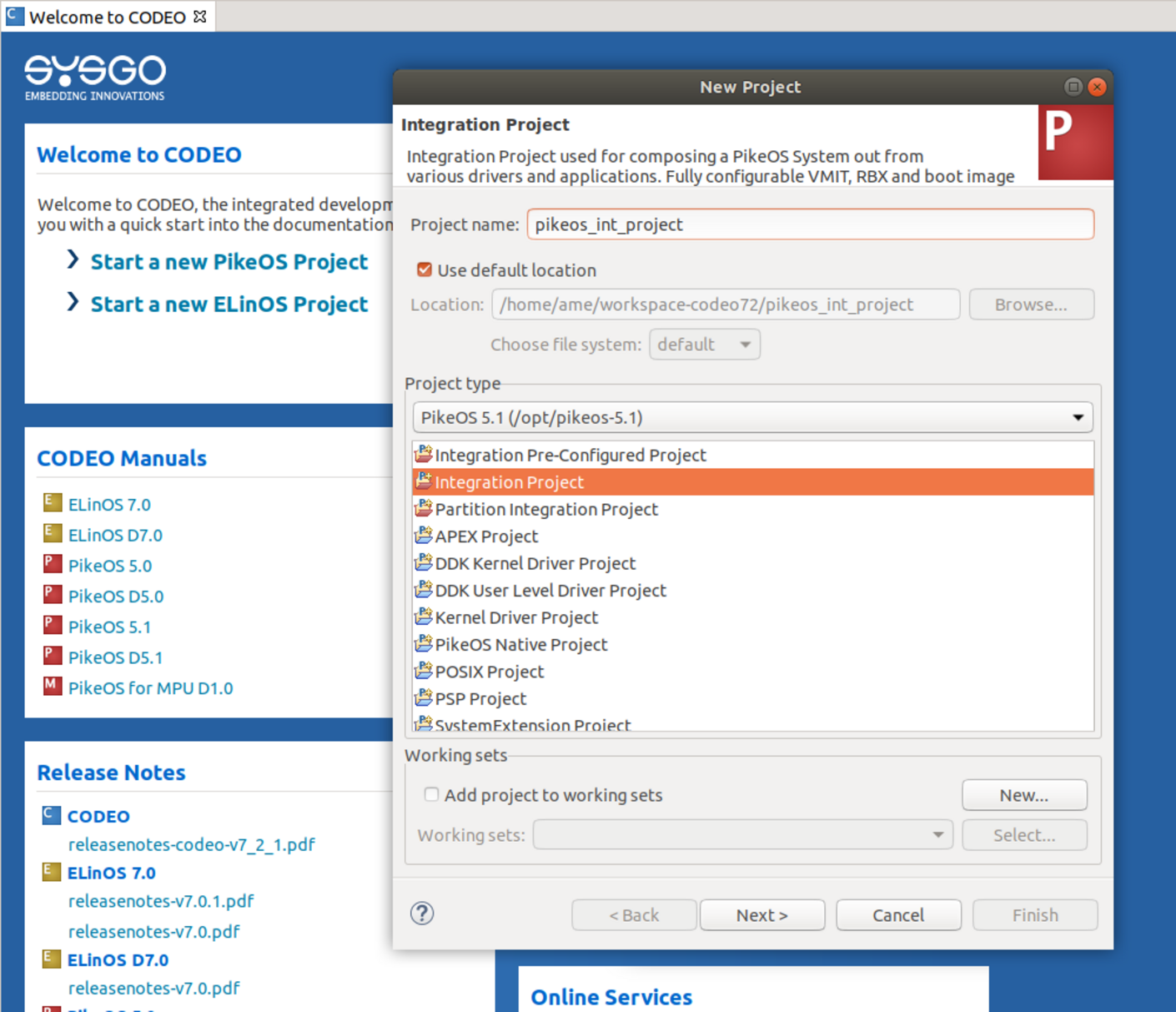 CODEO New Project Wizard for PikeOS